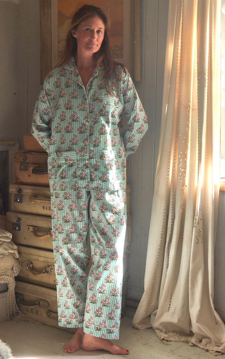 'Whispering Mint' hand printed Cotton Pyjamas