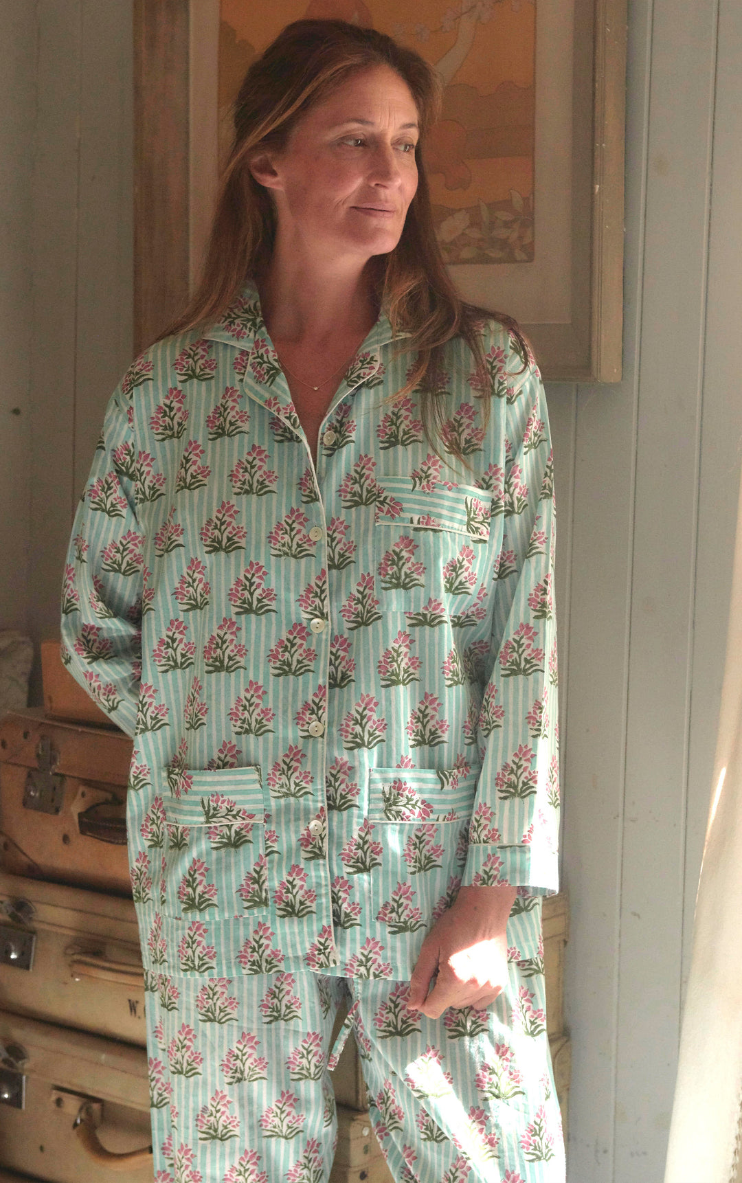 'Whispering Mint' hand printed Cotton Pyjamas