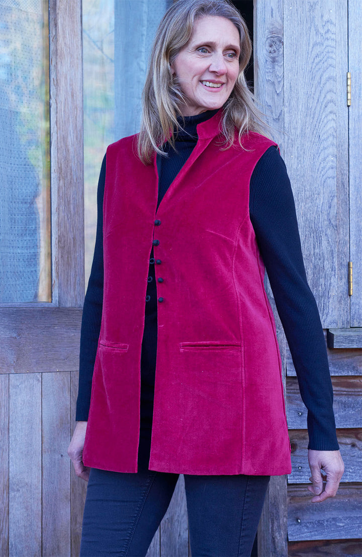 Cotton Velvet Waistcoat | Red & Black