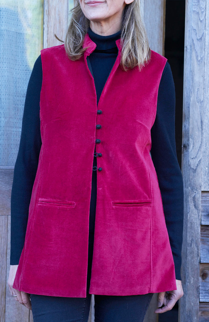 Cotton Velvet Waistcoat | Red & Black