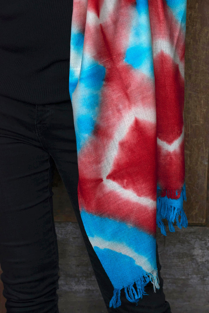 Pure wool Scarf | Red Blue Star