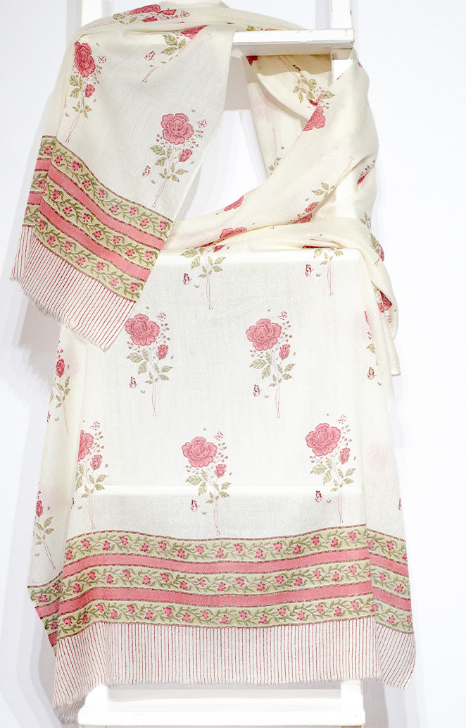 'Rosie' Fine Wool, hand-block printed Scarf