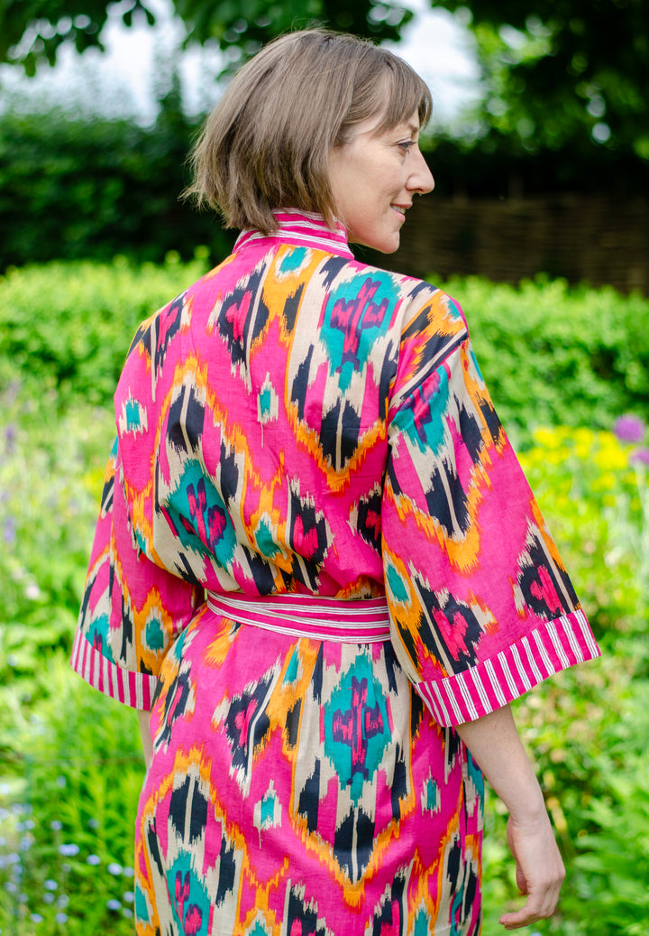 Cotton Dressing Gown | Ikat Print