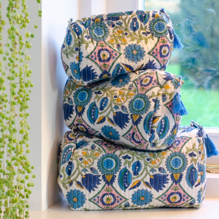 Hand block-printed Sponge Bags (Set of 3) | Iris