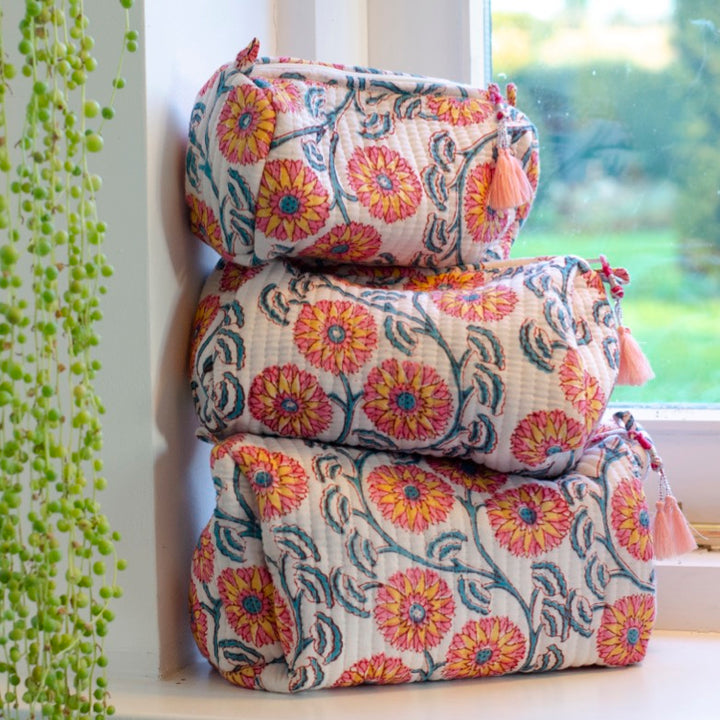 Hand block-printed Sponge Bags (Set of 3) | Marigold