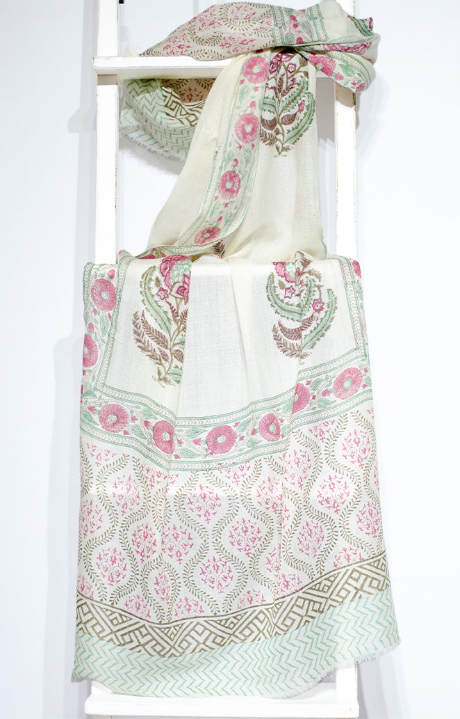 'Sona' Fine Wool, hand-block printed Scarf