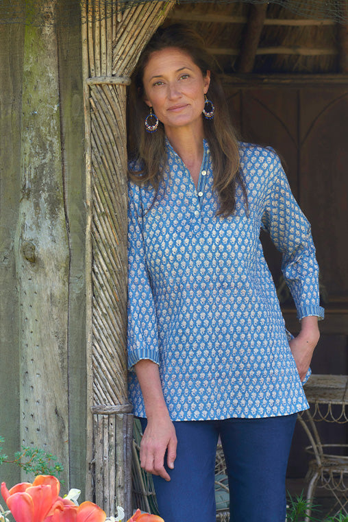Pintuck Cotton Top | Summer Blue