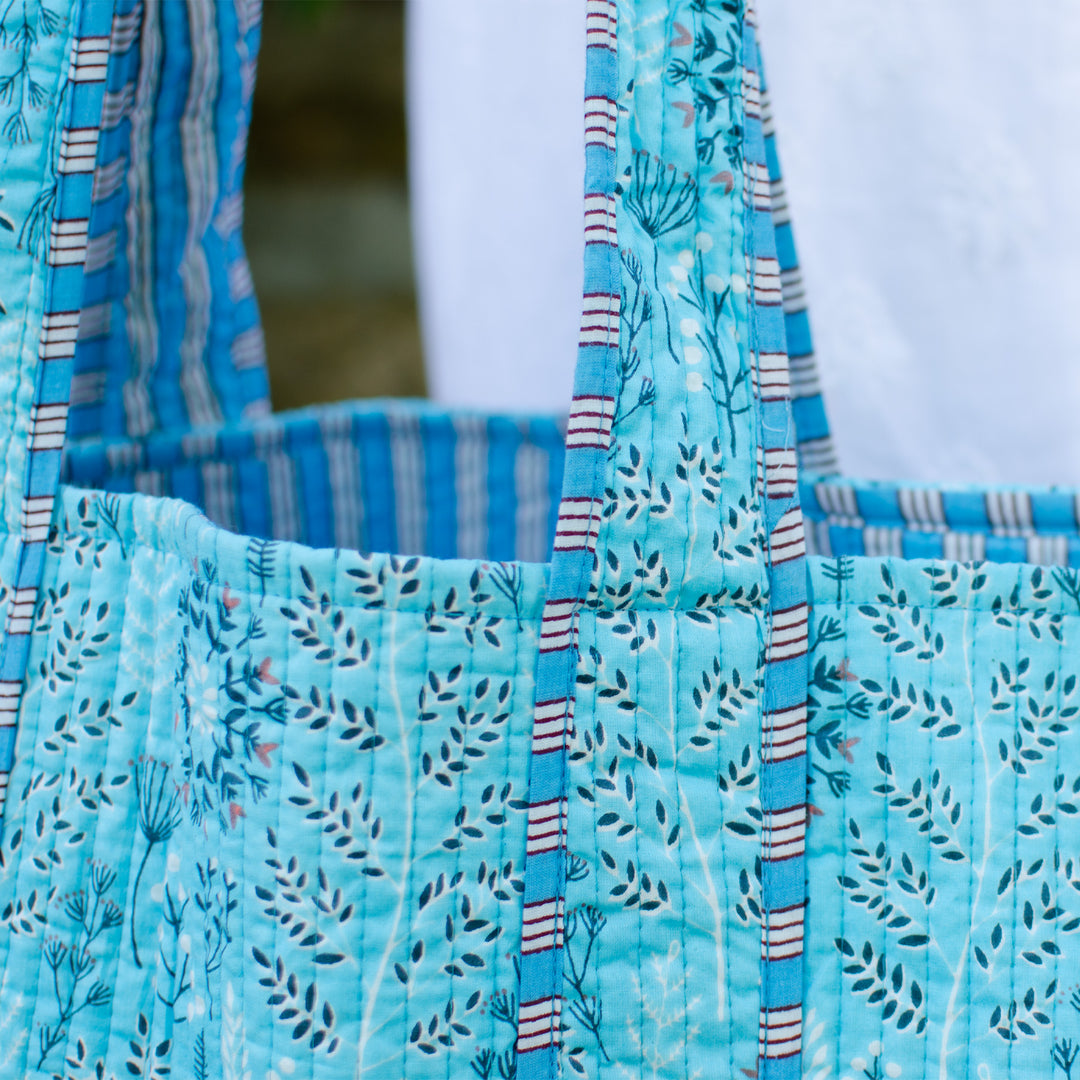 Quilted Cotton Shopping Bag | Turquoise