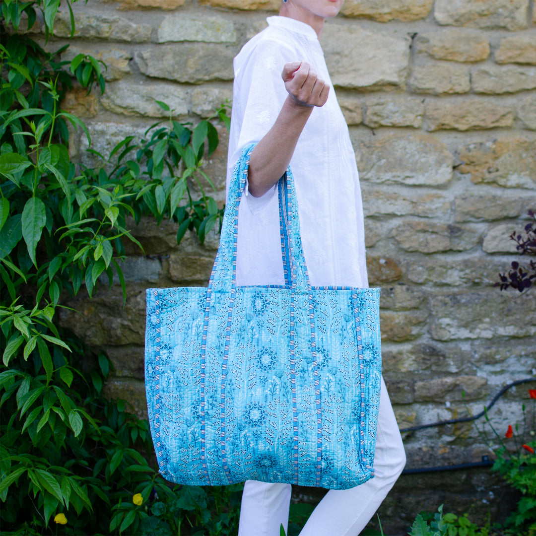 Quilted Cotton Shopping Bag | Turquoise