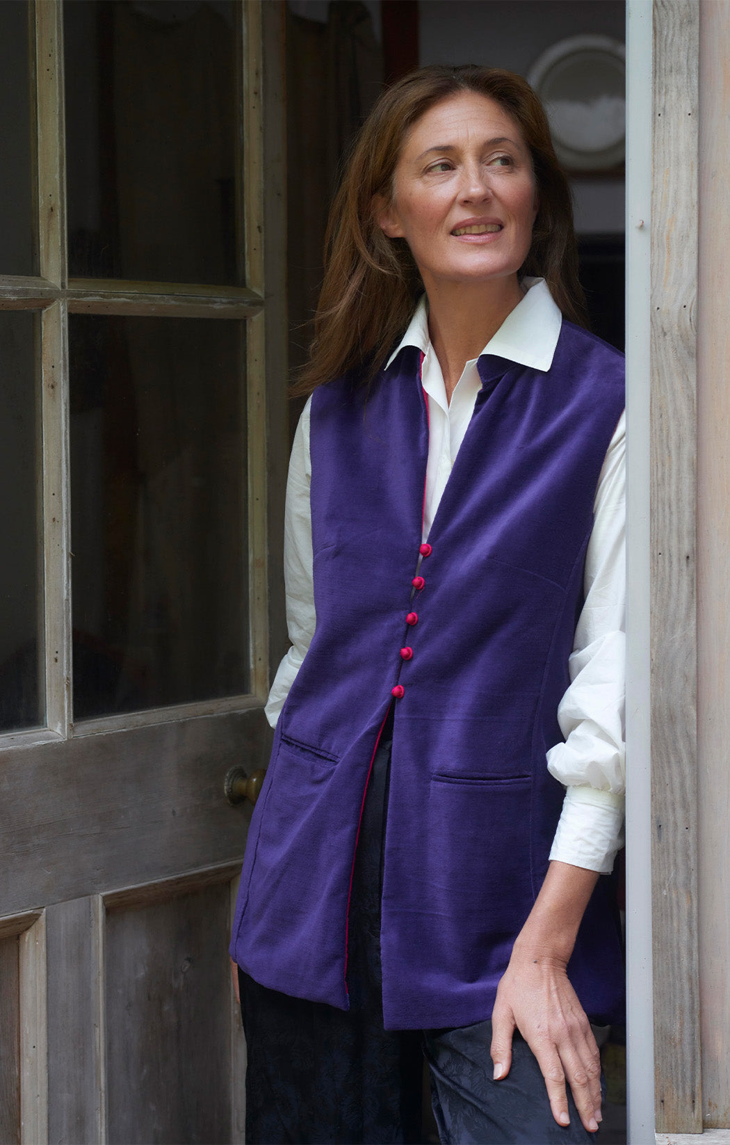 Cotton Velvet Waistcoat | Purple & Hot Pink