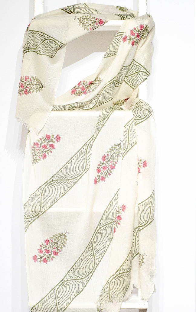 'Wanda' Fine Wool, hand-block printed Scarf