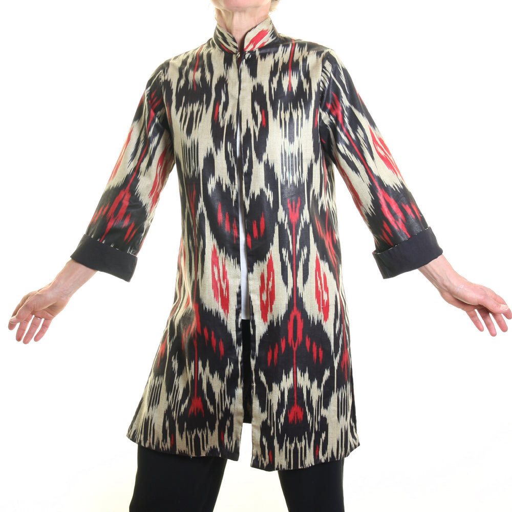 Ikat Silk & Cotton / Black, White & Red | Tania Llewellyn Designs
