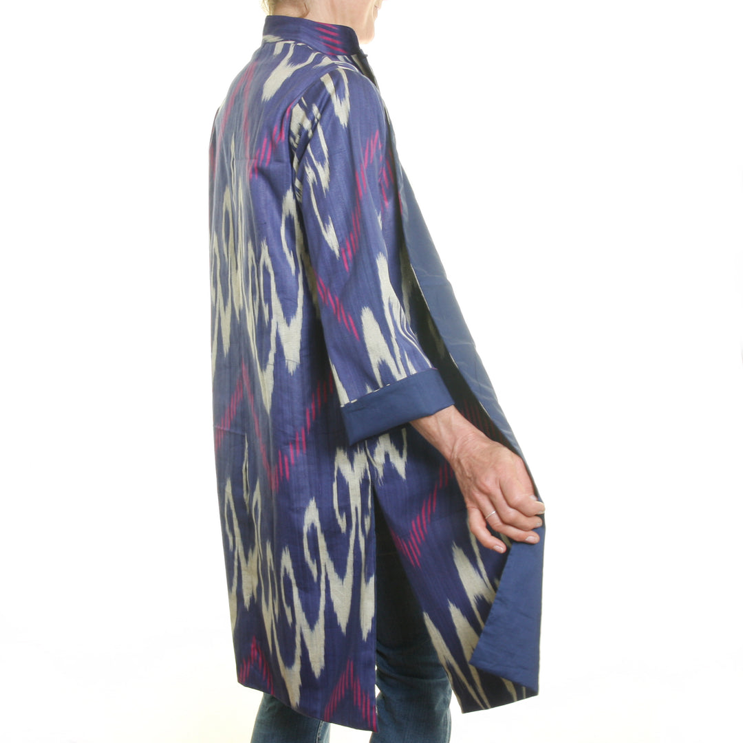 Ikat Silk & Cotton / Navy, Pink & Cream | Tania Llewellyn Designs
