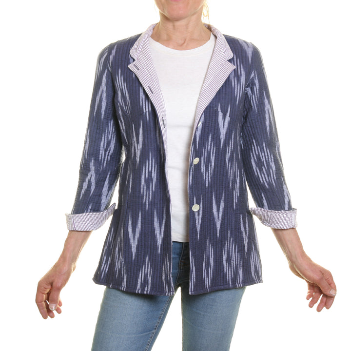'Opera' Cotton Reversible Jacket / Blue Ikat | Tania Llewellyn Designs