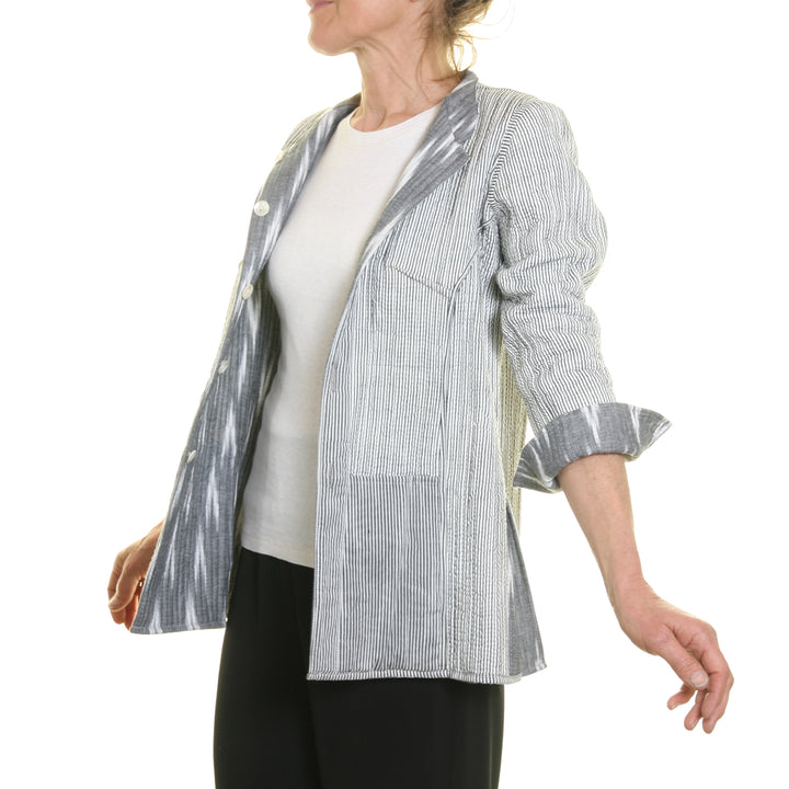 'Opera' Cotton Reversible Jacket / Grey Ikat | Tania Llewellyn Designs