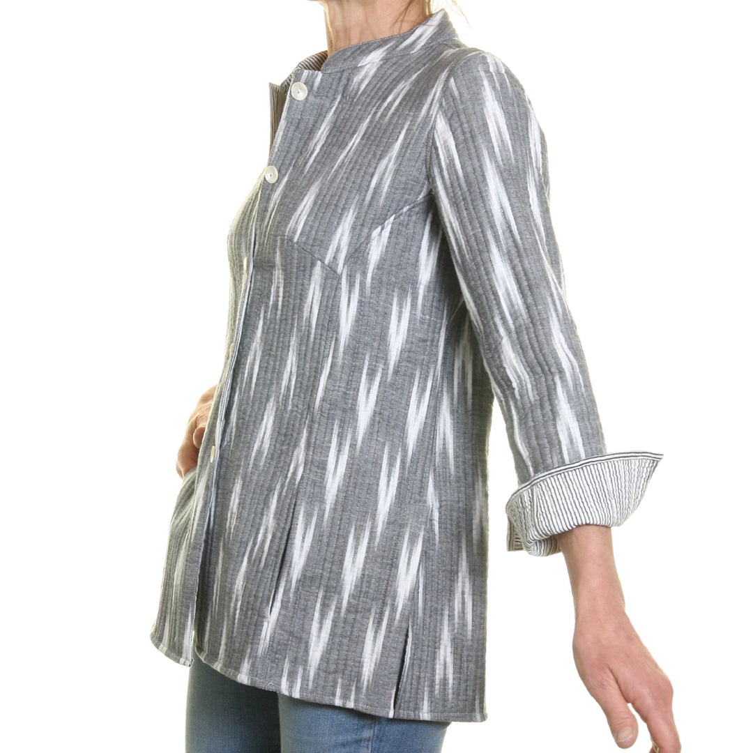 'Opera' Cotton Reversible Jacket / Grey Ikat | Tania Llewellyn Designs