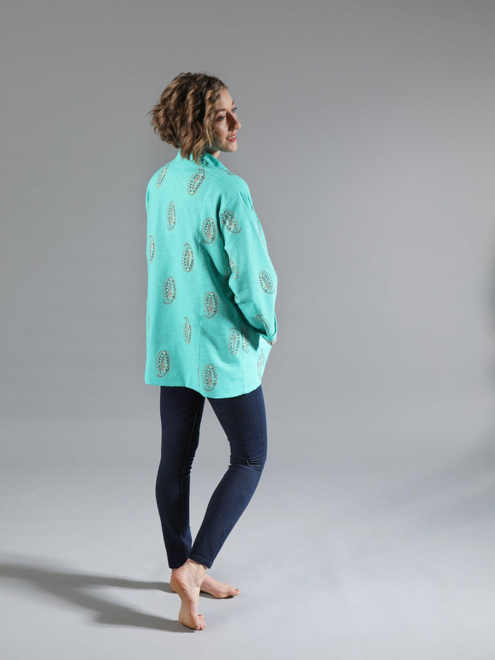 'Faith' Cotton Jacket / Turquoise | Tania Llewellyn Designs