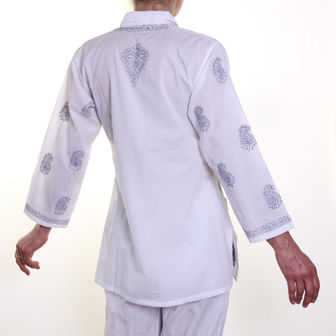 Hand-embroidered Cotton Pyjamas / Baby Blue | Tania Llewellyn Designs