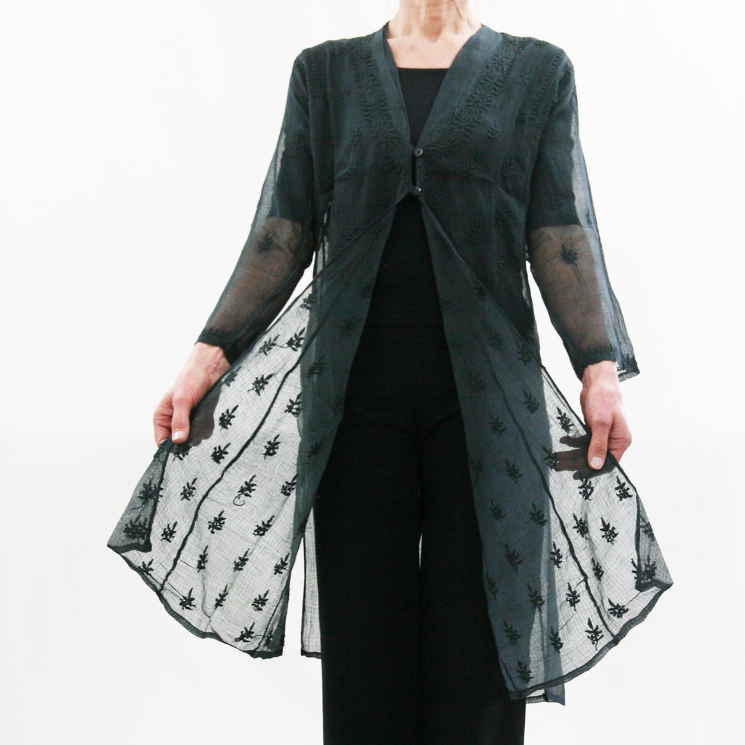Sheer Cotton Embroidered / Black | Tania Llewellyn Designs