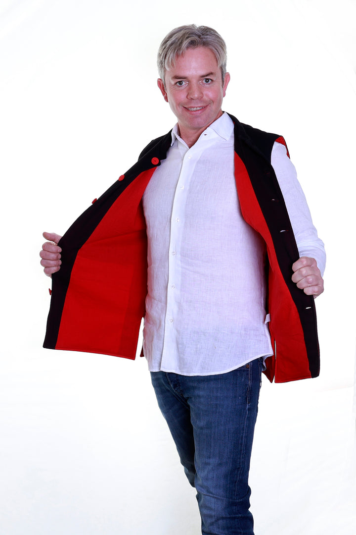 Felted Wool Nehru Waistcoat - Black/Red | Tania Llewellyn Designs