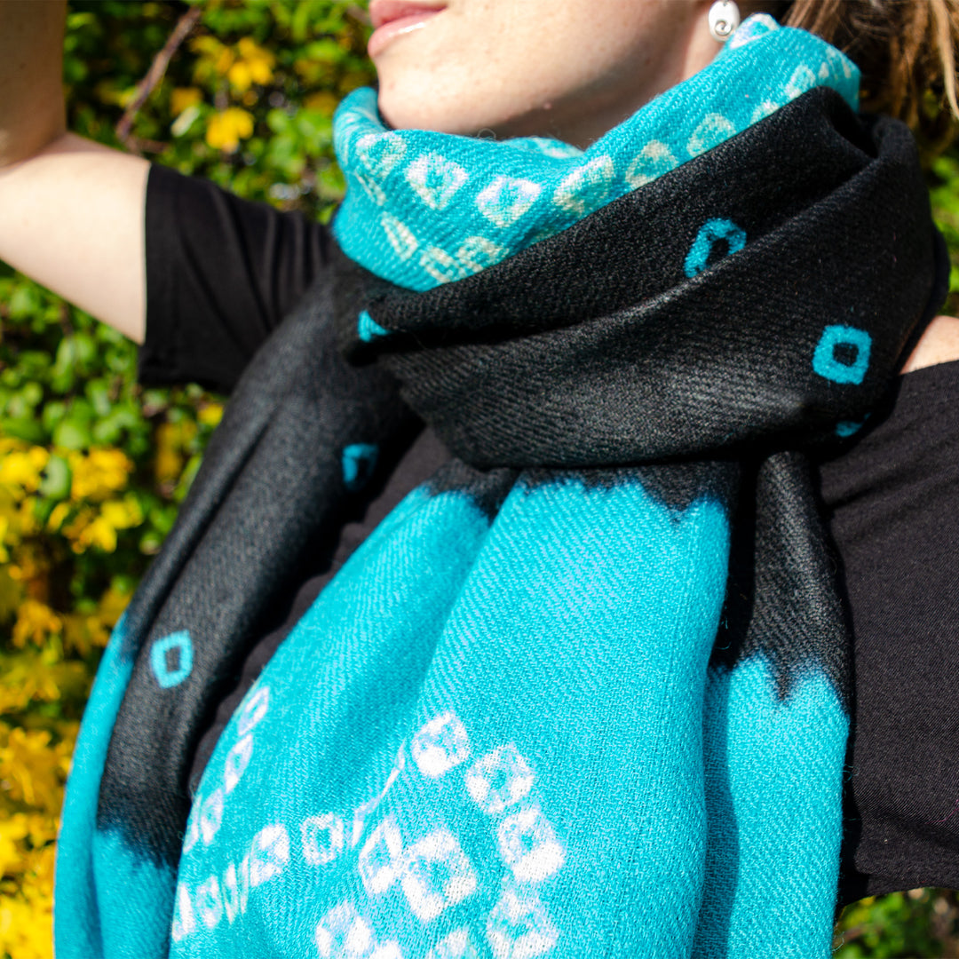 Petrol Blue Silk Bandhani Scarf Petrol Blue Silk Bandhani Scarf