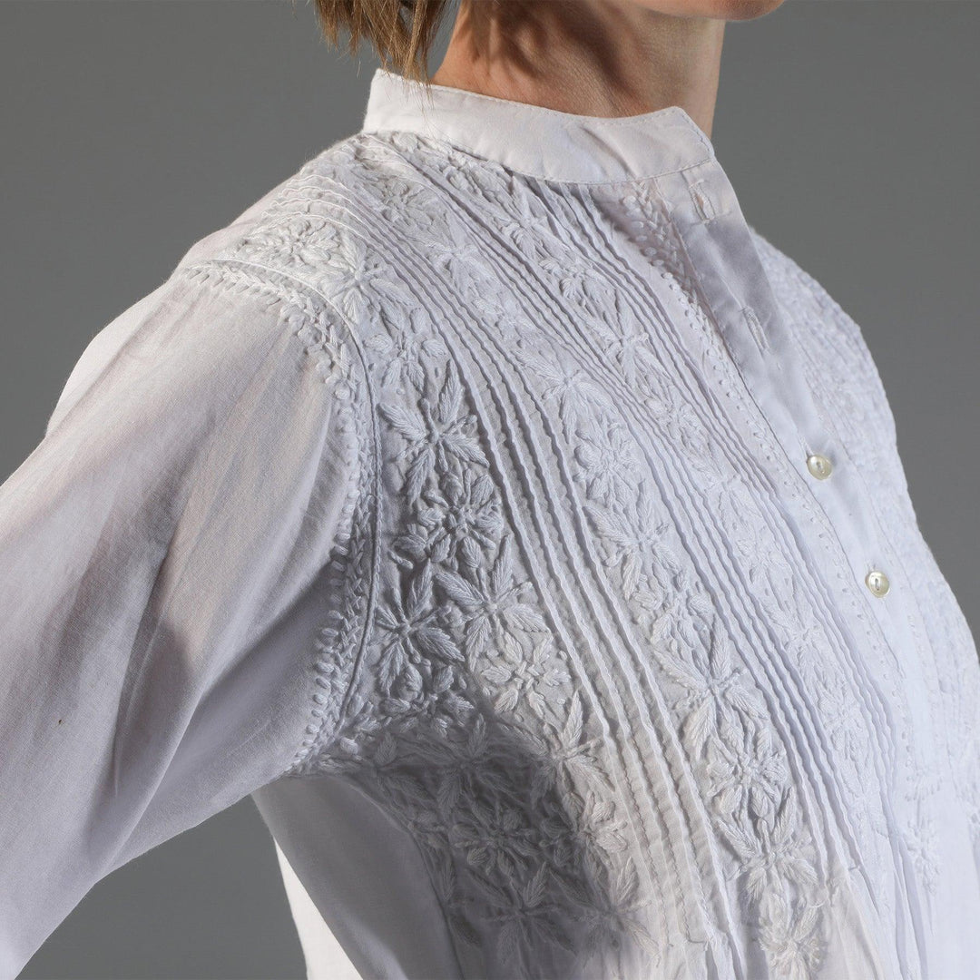 'Chana' Hand Embroidered Cotton Top / White | Tania Llewellyn Designs