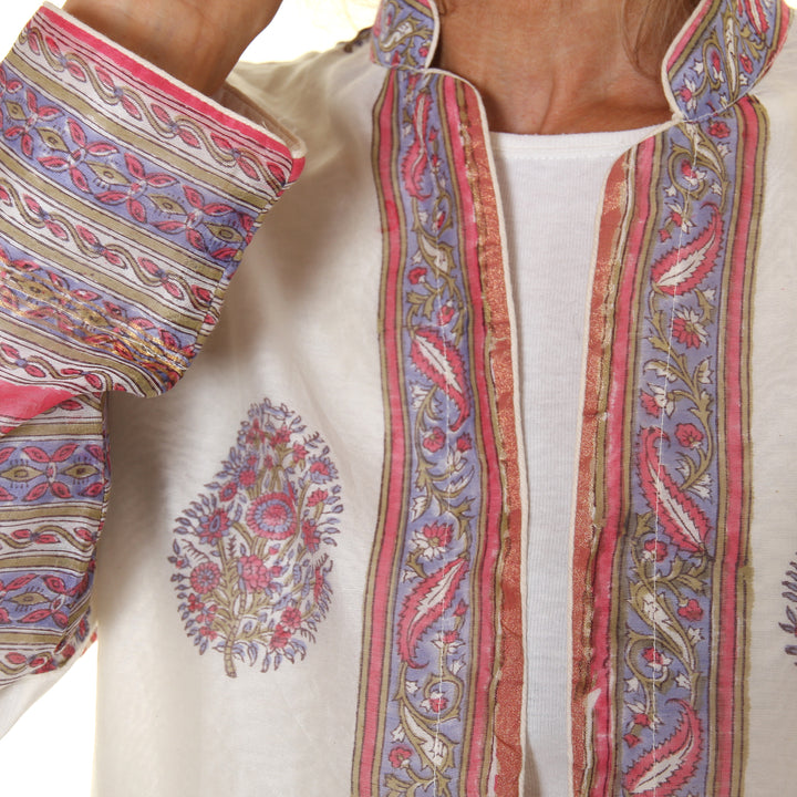 Silk Chanderi Jacket - Pink/Purple Print - Large | Tania Llewellyn Designs