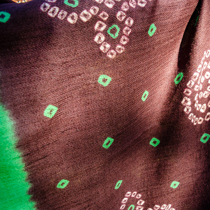 Pure wool ‘Bandhani’ Shawl | Marron Vert