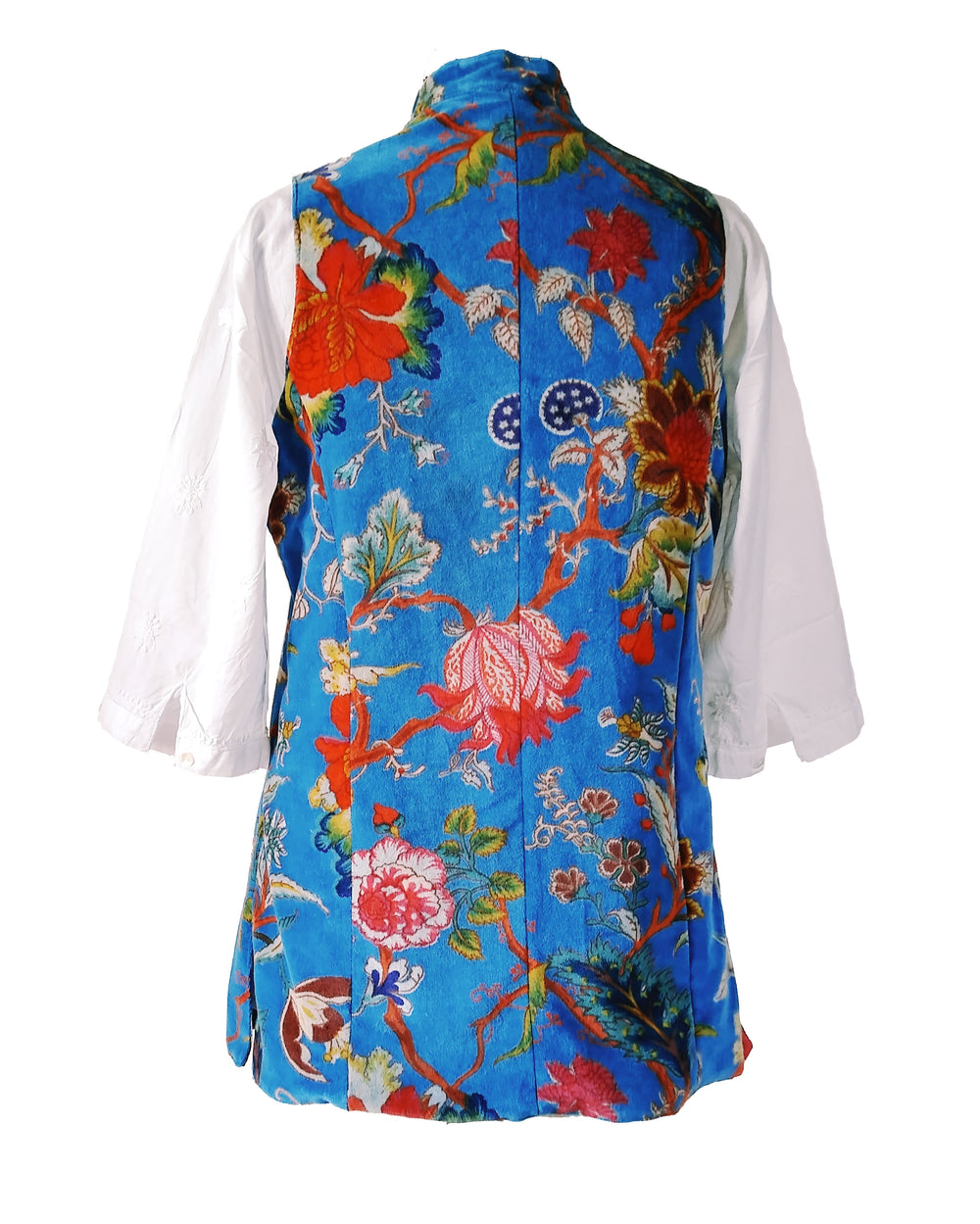 Cotton Velvet Waistcoat / Turquoise Flower | Tania Llewellyn Designs